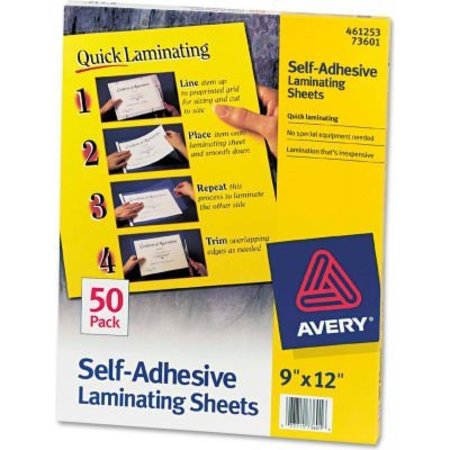 AVERY DENNISON Avery® Clear Self-Adhesive Laminating Sheets, 3 mil, 9 x 12, 50/Box 73601